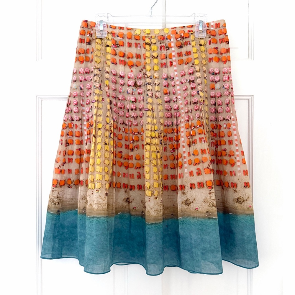Akris Punto Riviera Umbrella Beach Ocean Print Skirt Pleated Parasol Orange 8